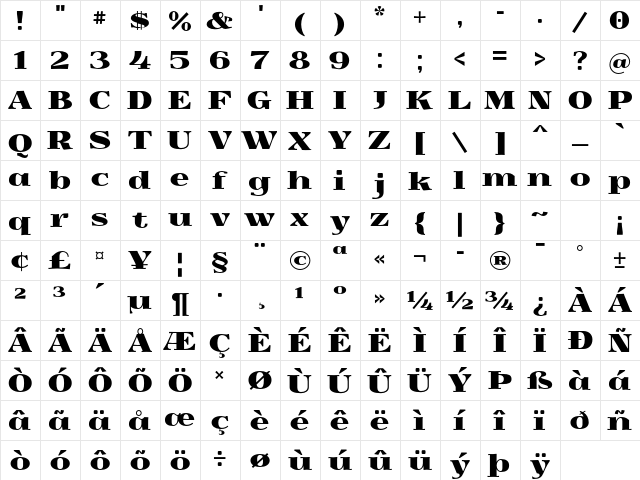 Yokawerad Regular  glyph index