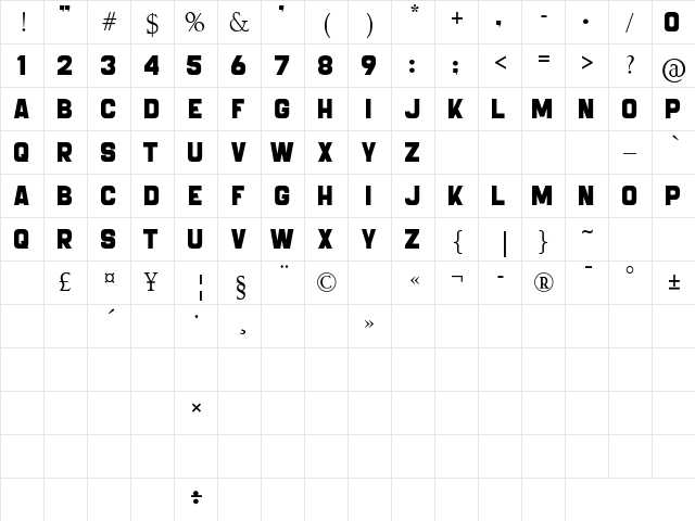 BABELL BOLD Regular  glyph index