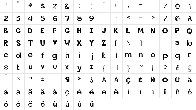 Ginsberg Regular  glyph index
