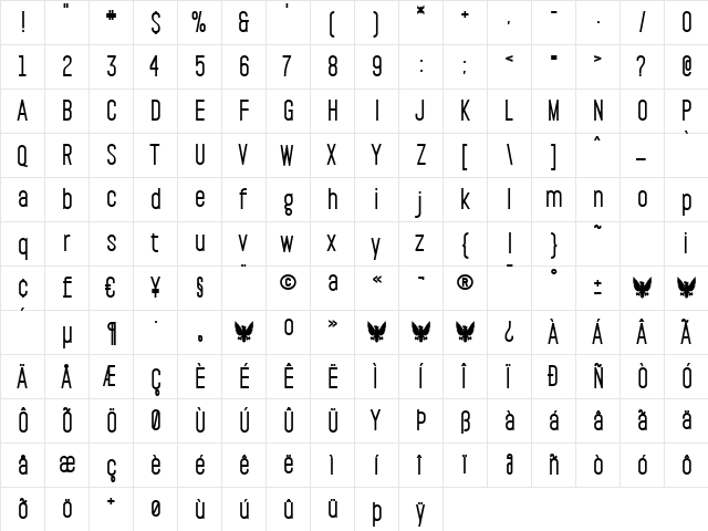 Pakt Bold  glyph index