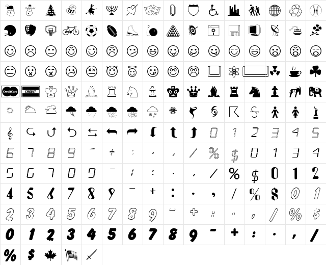 Tapestry Regular  glyph index