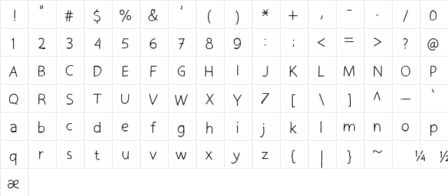 Komiko Regular  glyph index