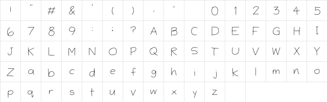 Ibis Handwriting Regular  glyph index