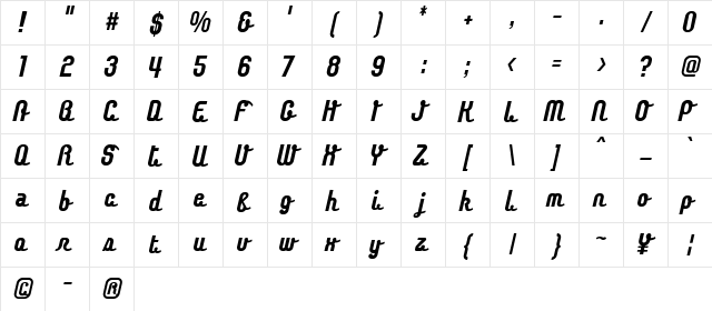Chainbold Regular  glyph index