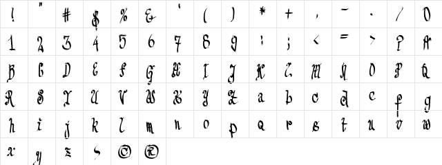 TPF Senseless Strokes Regular  glyph index