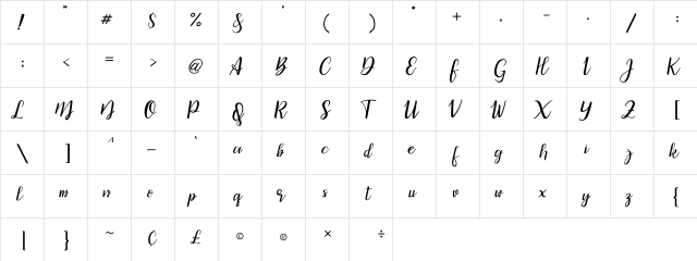 bicillesta Regular  glyph index