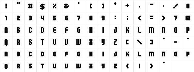04b_25 Regular  glyph index