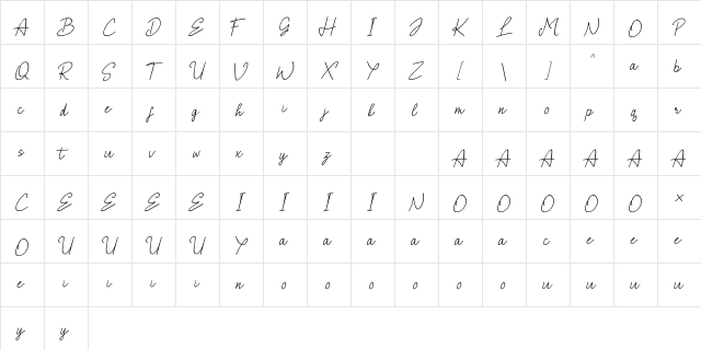 Brielle Regular  glyph index