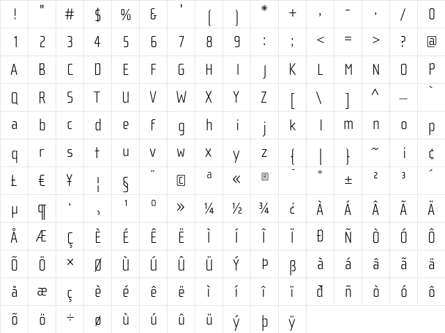 ChollaSans-Thin Thin  glyph index