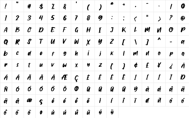Gilmoore Regular  glyph index