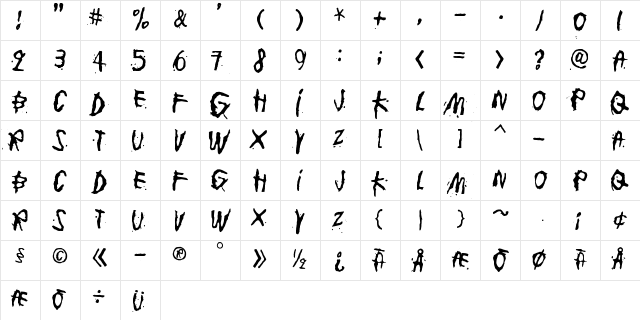junkohanhero Regular  glyph index