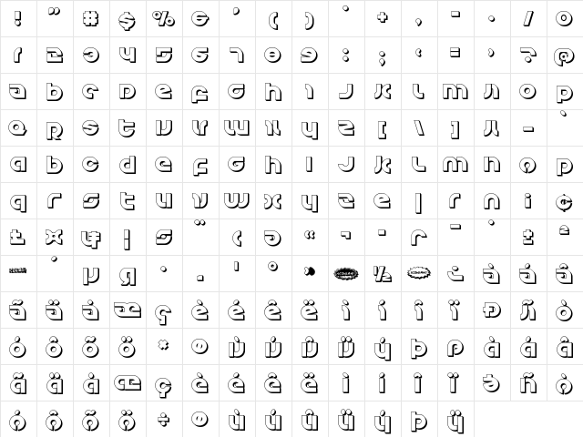 Kovacs 3D Regular  glyph index