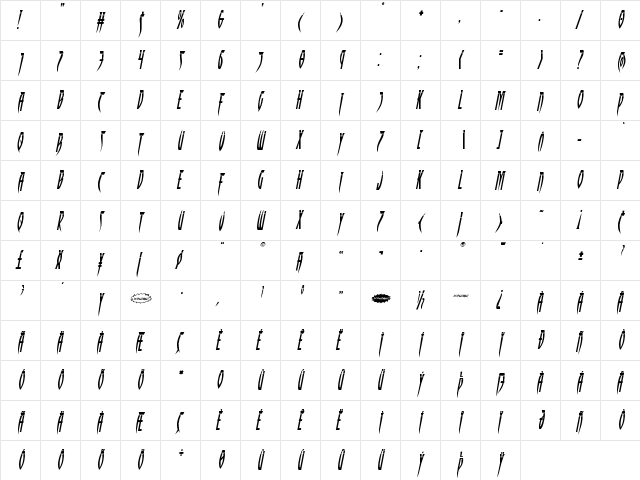 Inhumanity Laser Italic Italic  glyph index