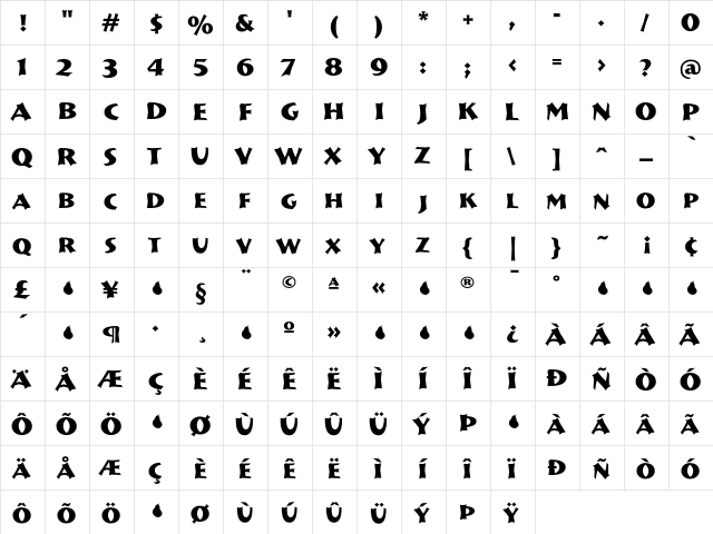 Munich Bold  glyph index