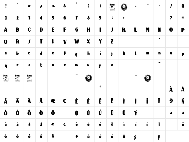 Battle of Gettysburg Regular  glyph index