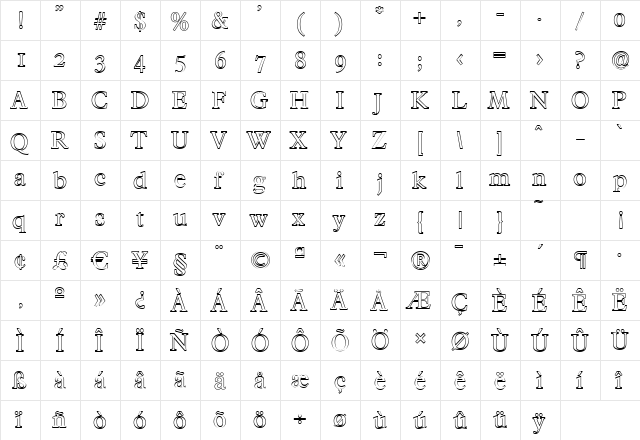CharlesBeckerOutline Regular  glyph index