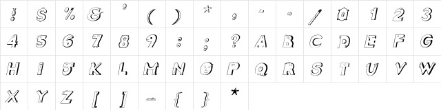 Crazy Creatures Italic  glyph index