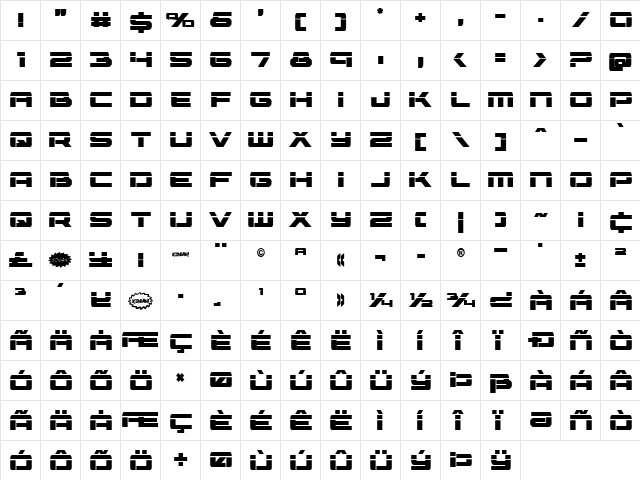 Vorpal Bold Bold  glyph index