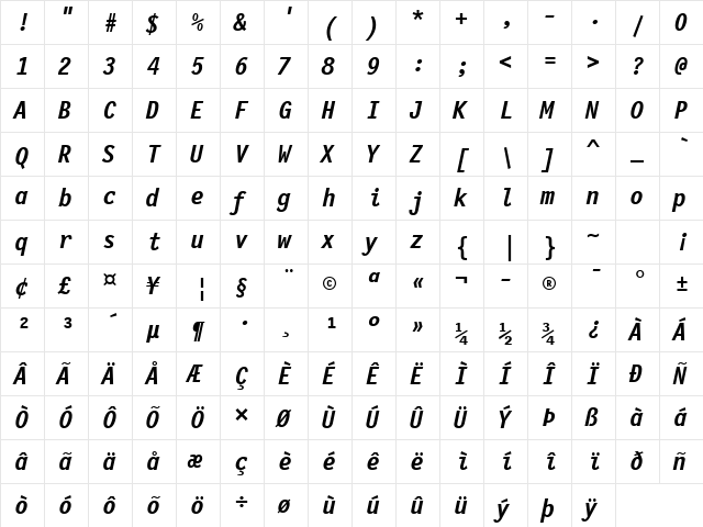 LettrGoth12 BT Bold Italic  glyph index