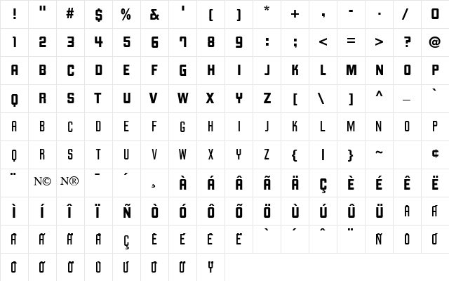 Kraftwerk Regular  glyph index