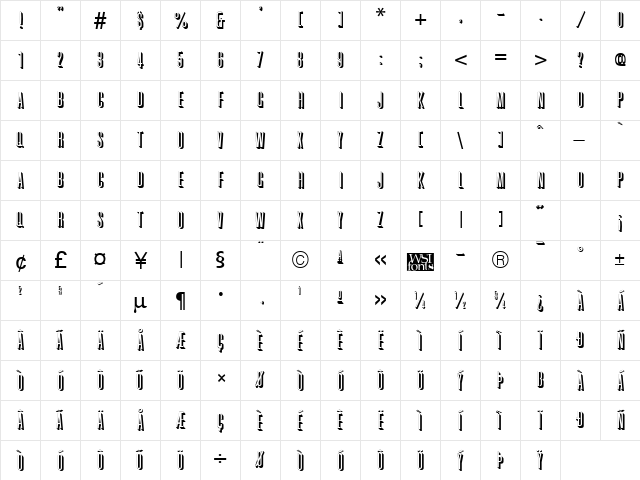 GreatShadow Regular  glyph index