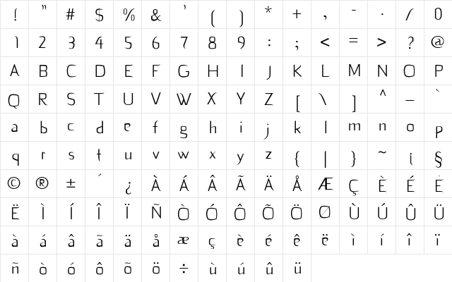 dekiru Regular  glyph index