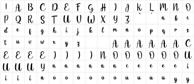 Belladia-Demo Regular  glyph index