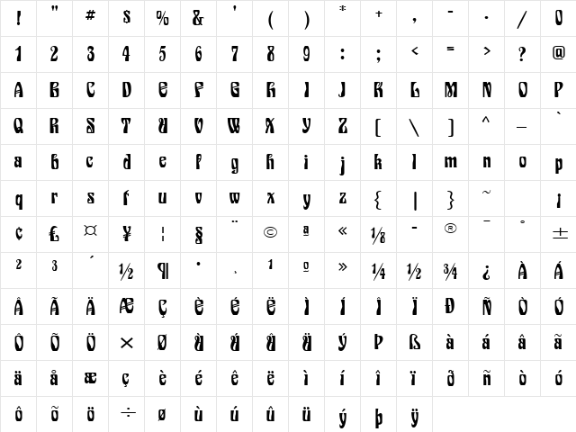 Epic Wide Normal  glyph index
