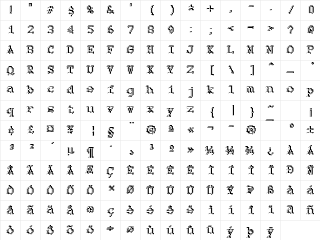 DTCRoughM26 Regular  glyph index