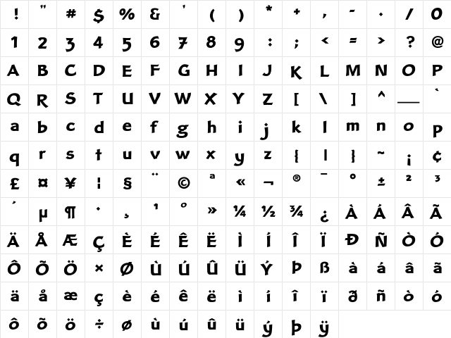 Clair Black  glyph index