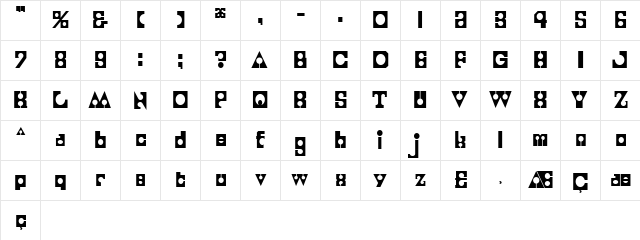 ChurchwardRoundsquare Regular  glyph index