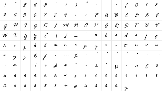 Soubrette Regular  glyph index