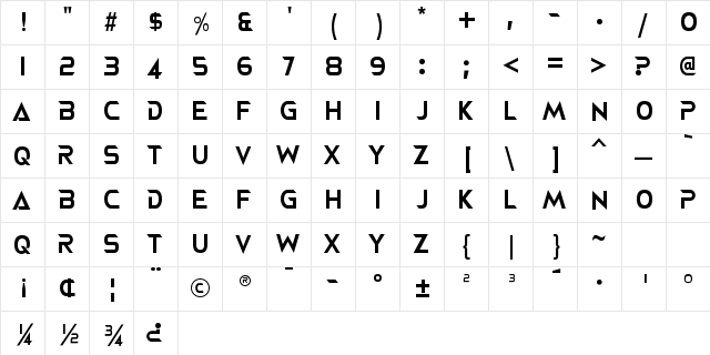 NEOTERIQUE Regular  glyph index