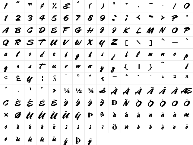 BestShotText56 Bold  glyph index