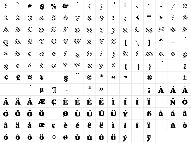 Fashion 1 Regular  glyph index