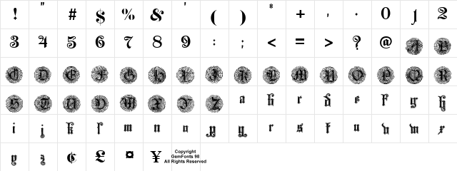 Monarchia Regular  glyph index