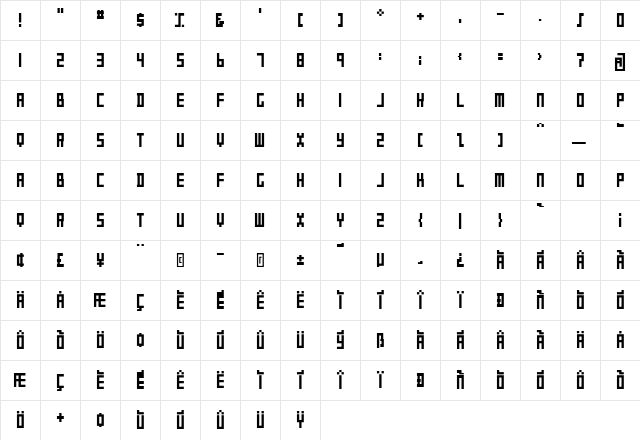 DeStijl Tall  glyph index