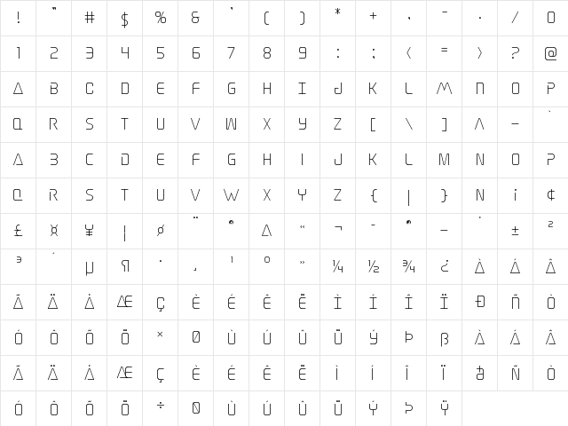 Elite Danger Regular  glyph index