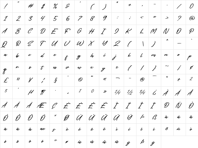 Fostter Regular  glyph index