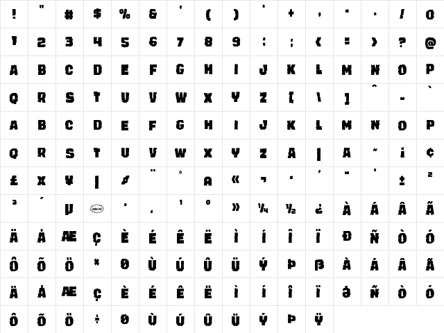 Jugger Rock Condensed Condensed  glyph index
