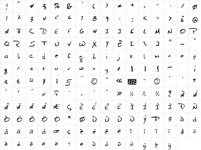 BudsHand Regular  glyph index