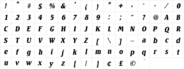 SeasonalBlackIt Regular  glyph index