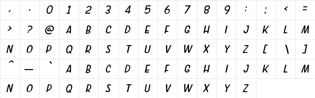 SMOTHINK Regular  glyph index