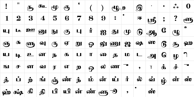 Preethi Regular  glyph index