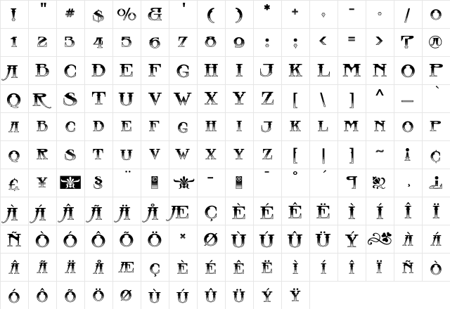 Castaway Inline v2 Regular  glyph index