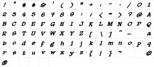 PaperBoy BB Italic  glyph index