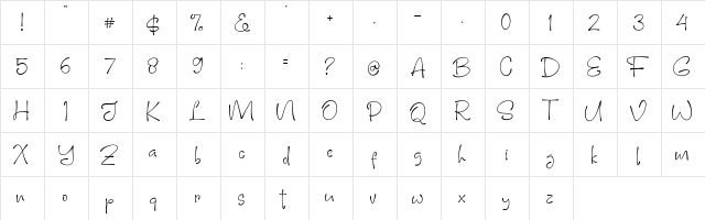 Pinky Cat Regular  glyph index