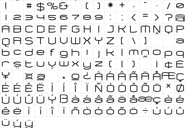 Chord Bold  glyph index