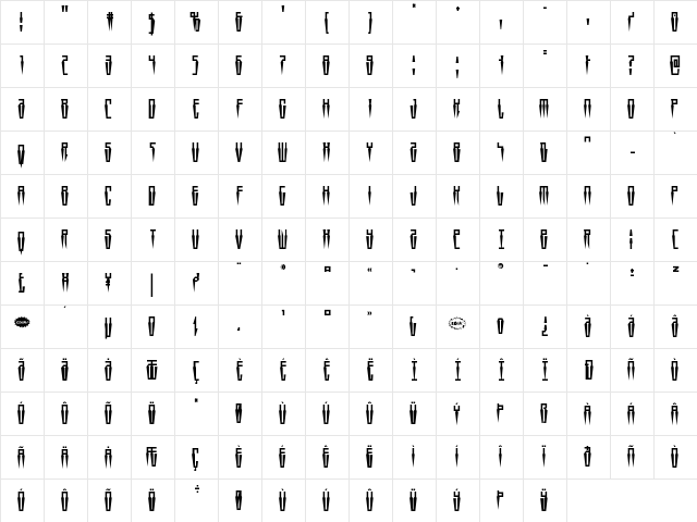 Swordtooth Condensed Condensed  glyph index