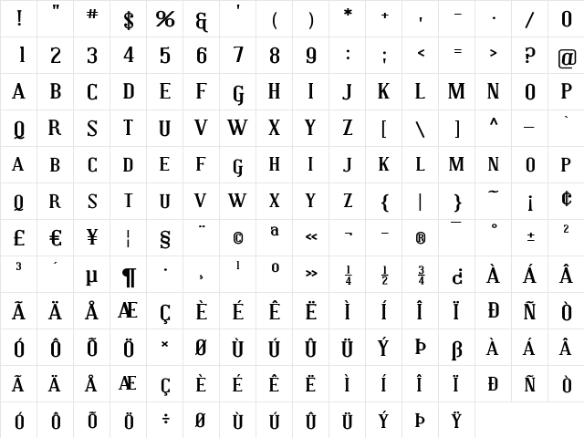 Covington SC Exp Bold  glyph index